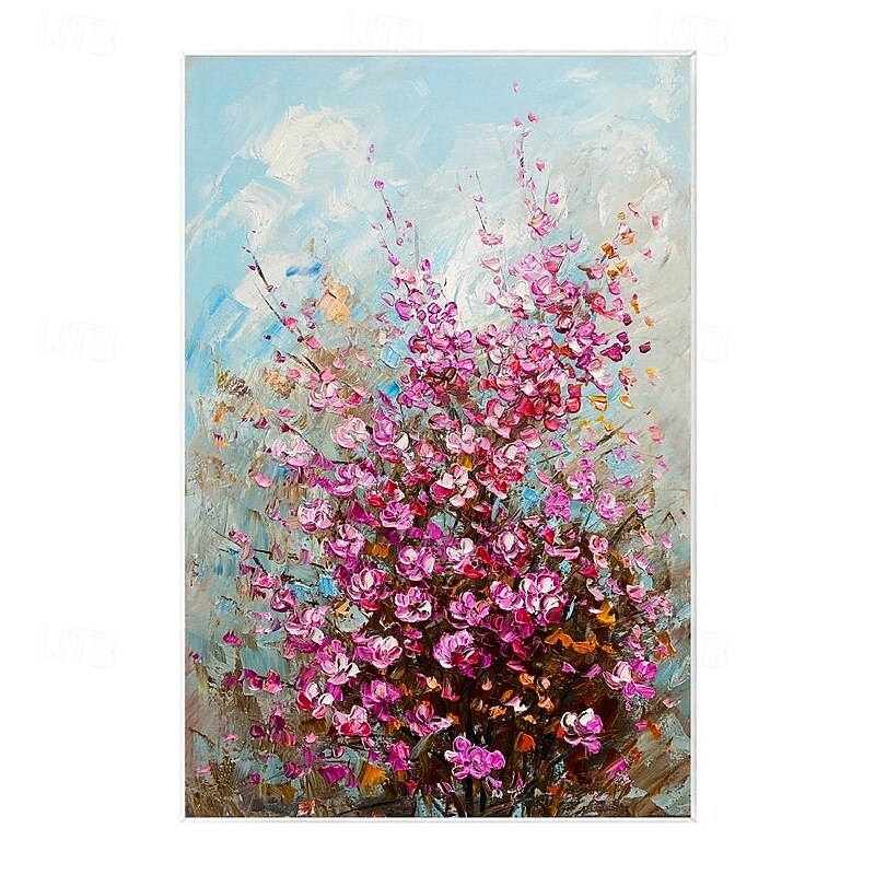 handgemachtes großes 3D-Blumenölgemälde auf Leinwand, handgemaltes weißes Kirschblütengemälde, großes Wandkunstgemälde, handgemachtes Palettenmessergemälde, strukturiertes Acrylgemälde, 2025 - $116.99 –P5