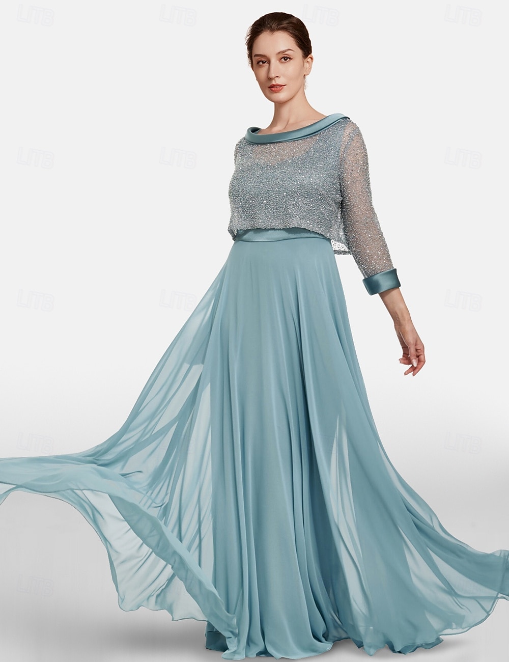 Abito A-Line per la Madre della Sposa Due Pezzi Matrimonio al Mare Elegante Collo Gioiello Lunghezza Tera Chiffon Pizzo Maniche 3/4 Giacca Inclusa Abiti con Colore Solido 2025 misura personalizzata del 2025 a $158.99 –P4