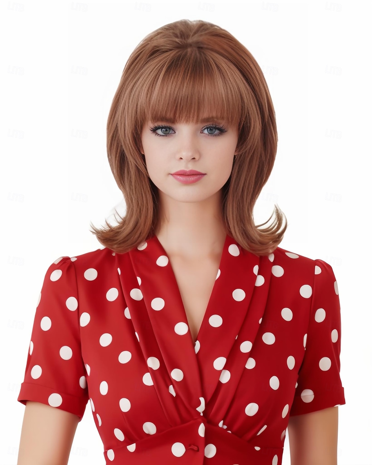 Vintage krátká vlnitá paruka s ofinou retro bouffant včelí úl paruky vhodná na kostým nebo karnevalovou párty v 60. a 70. letech paruky na Halloween 2025 - $19.49 –P1