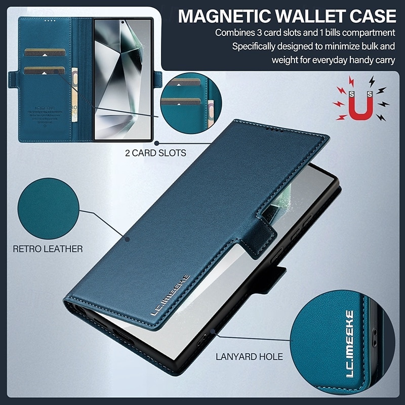 Phone Case For Samsung Galaxy S24 S23 S22 S21 Ultra Plus A55 A35 A25 A15 5G A54 A34 A14 A53 A52 S20 FE S25 Ultra Back Cover Wallet Case with Stand Holder Magnetic Card Slot Retro TPU PU Leather 2025 - $18.99 –P14