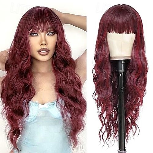 parrucche lunghe con frangia per donne parrucche per capelli ricci e ondulati parrucche in fibra sintetica resistenti al calore per l'uso quotidiano alle feste del 2025 a $19.99 –P5