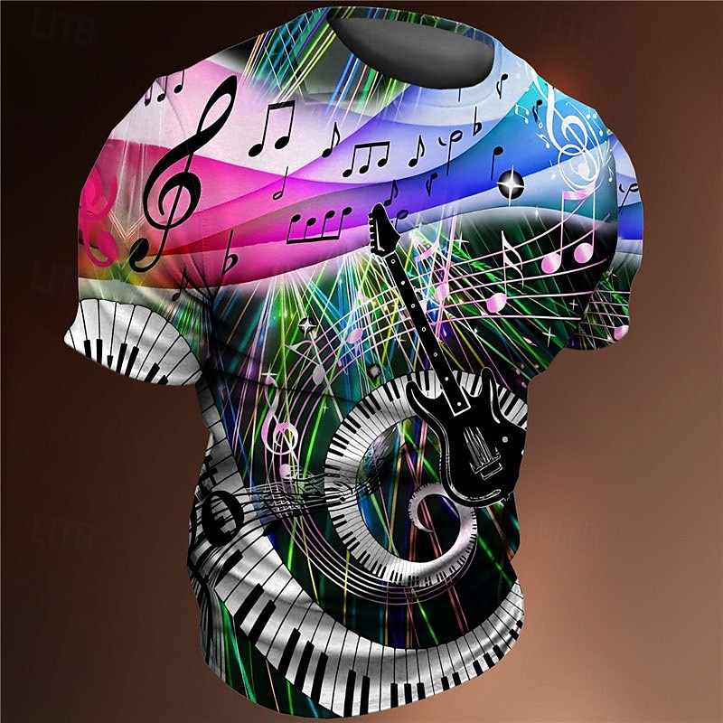 hudební festival Pánské Grafika Pano Keys Hudební noty Tričko Trička Krátký rukáv tričko 3D tisk Tričkový Košile Vinobraní Módní Designové Venkovní Ležérní Denní Vodní modrá Fialová Oranžová Jaro léto 2025 - $15.99 –P3