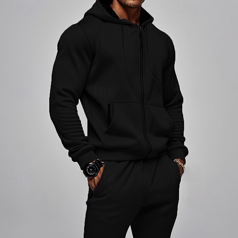Per uomo Felpa con cappuccio Tuta Da Ginnastica Felpa con cappuccio a zip intera Tuta da ginnastica Nero Blu marino Cachi Grigio Con cappuccio Liscio Tasche A cordoncino 2 pezzi Sportivo Giornaliero del 2025 a $51.99 –P10