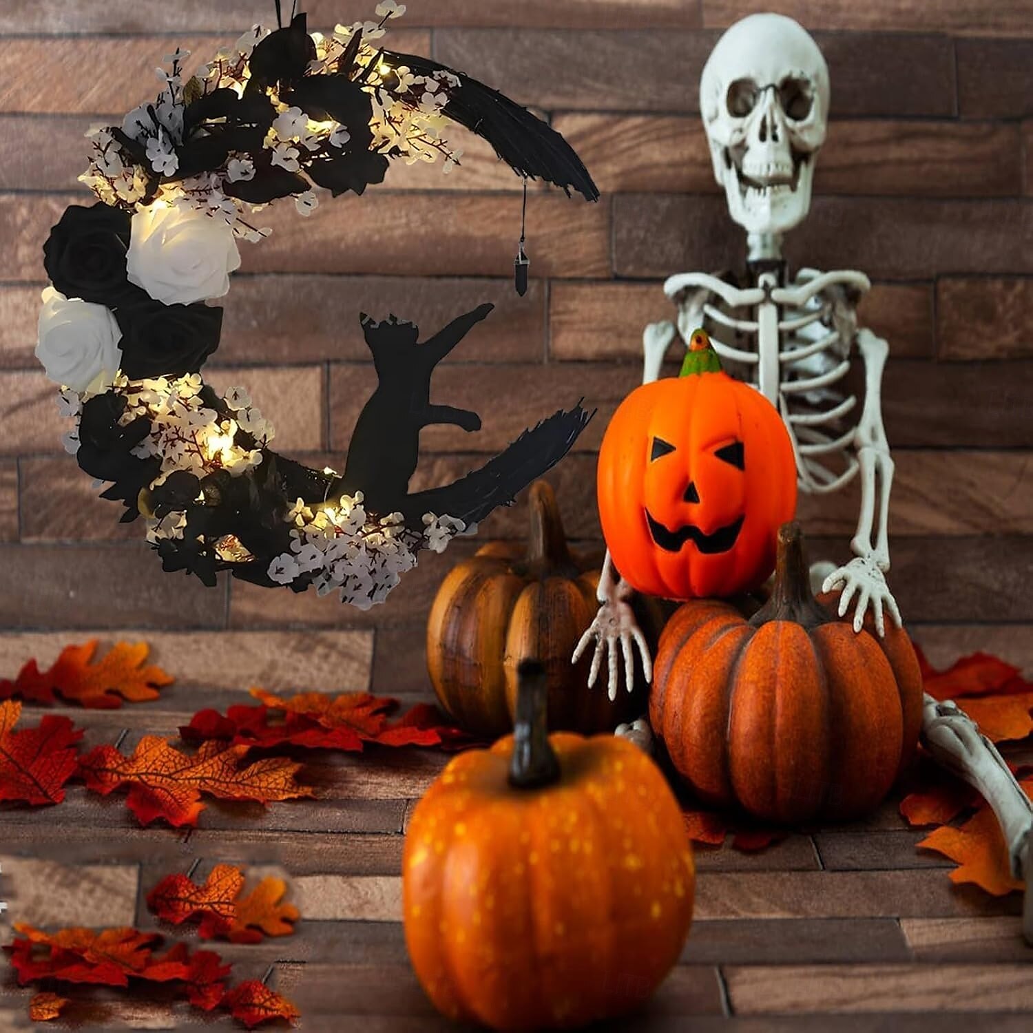 guirlanda de gato criativa luz noturna led - decoração de gato de lua de halloween para pendurar em casa e exibição de janela, presente perfeito para amantes de gatos de 2025 por $20.99 –P8