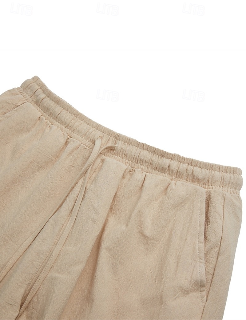 Men's Shorts Linen Shorts Summer Shorts Beach Shorts Drawstring Elastic Waist Multi Pocket Plain Knee Length Outdoor Beach Hawaiian Casual White 1 Green 1# Inelastic 2025 - $22.99 –P9