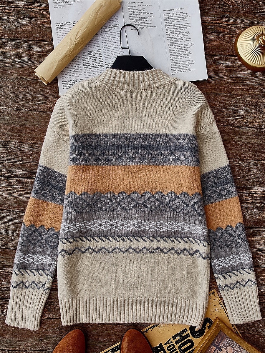 Femme Pull Chandail Pull Pull décontracté Rétro Vintage Décontractées Flexible Géométrique A côtes Col V Tricoté manche longue Hauts réguliers Tricoter Extérieur du quotidien Fin de semaine Kaki de 2025 ? $52.99 –P2