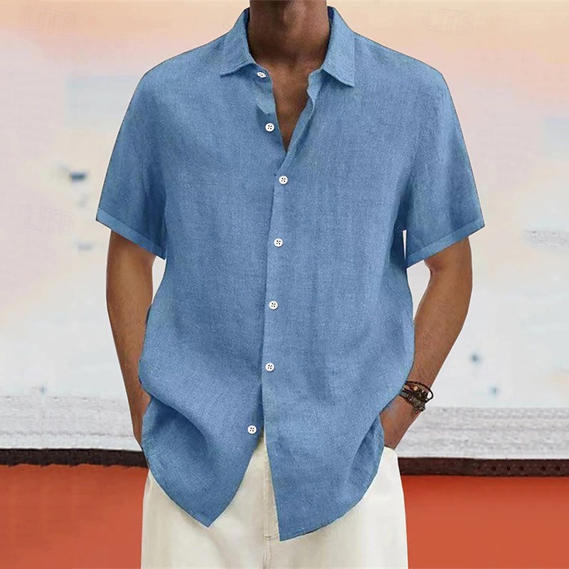 Voor heren linnen overhemd Zomer overhemd Strand Kleding Overhemd met knopen Effen Vakantie Curise Zwart Wit blauw Licht Paars Korte mouw Strijkijzer Lente & Herfst Kleding Button-omlaag 2025 - $20.99 –P5