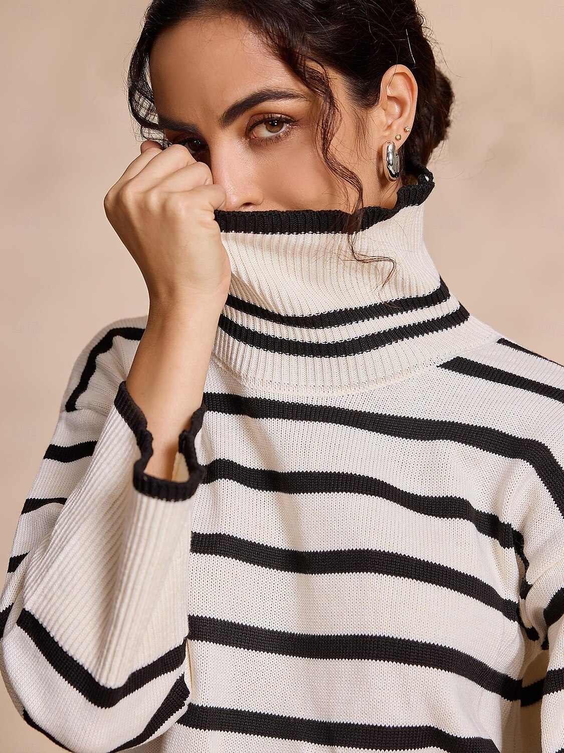 Per donna Felpa A collo alto A coste Maglia Misto lana A campana Autunno inverno Casual / quotidiano Casual quotidiano Manica lunga Banda Bianco S M L del 2025 a $54.99 –P6