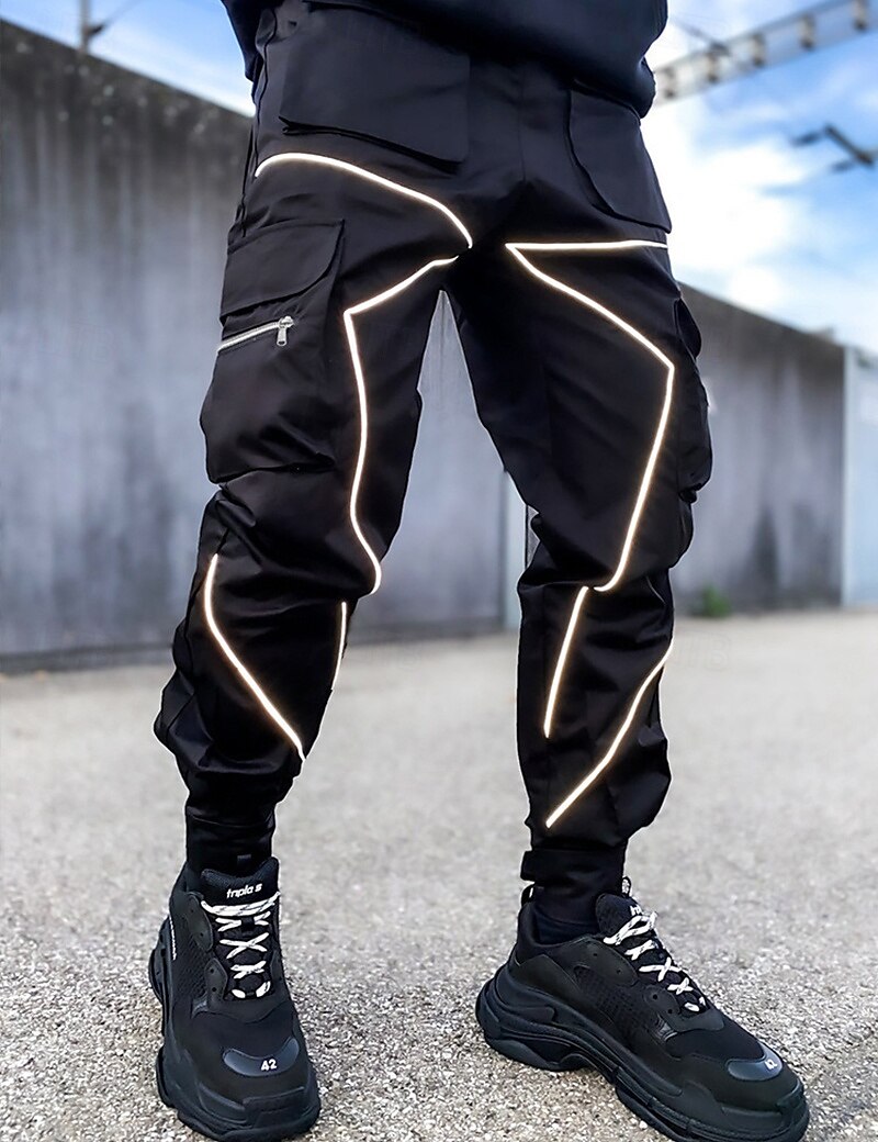 Men's Cargo Pants Trousers Casual Pants Drawstring Multi Pocket Reflective Strip Plain Comfort Soft Full Length Outdoor Daily Going out Fashion Streetwear Black White Micro-elastic 2025 - $28.99 –P1