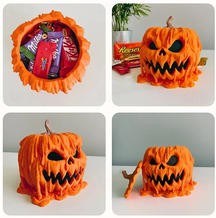 Tazón de calabaza derretida para dulces de Halloween, tazón de calabaza de Halloween con tapa, plato de dulces de calavera derretida para decoraciones de Halloween, suministros aterradores para 2026 - $21.99 –P4