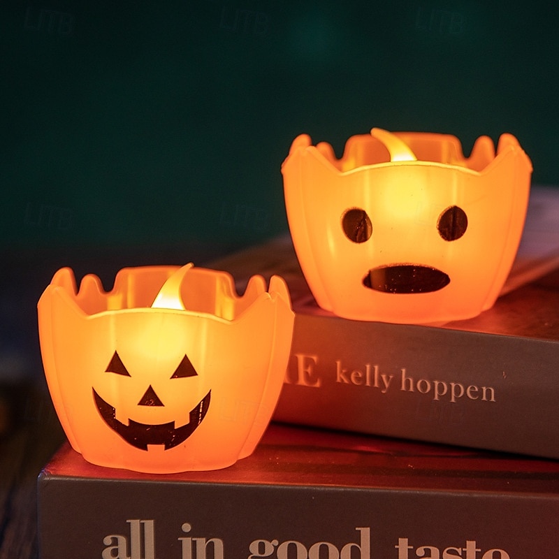 Halloween-Kürbislichter mit flackerndem LED-Kerzenlicht, Halloween-Jack-o-Lantern-Schneekumpel-Ornament für Schreibtisch und Garten, die Denkerstatue, Regenbogen-Party-Anzieh-Requisiten, 6/12 Stück 2025 - $11.49 –P2