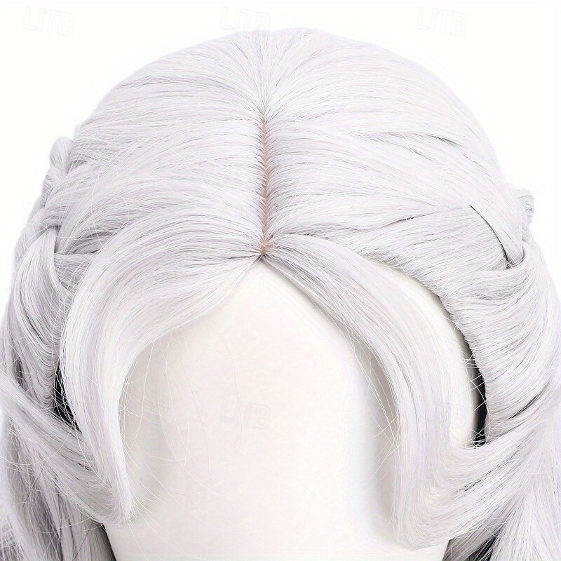 Hitzebeständige 26 Zoll lange, lockige Cosplay-Perücke mit Mittelscheitel, Anime-Thema, krauses Kunsthaar, Rosennetz-Kappe, Halloween- und Festival-Party-Kostüm-Zubehör – Schwarz-Weiß-Mix 2026 - $17.49 –P5