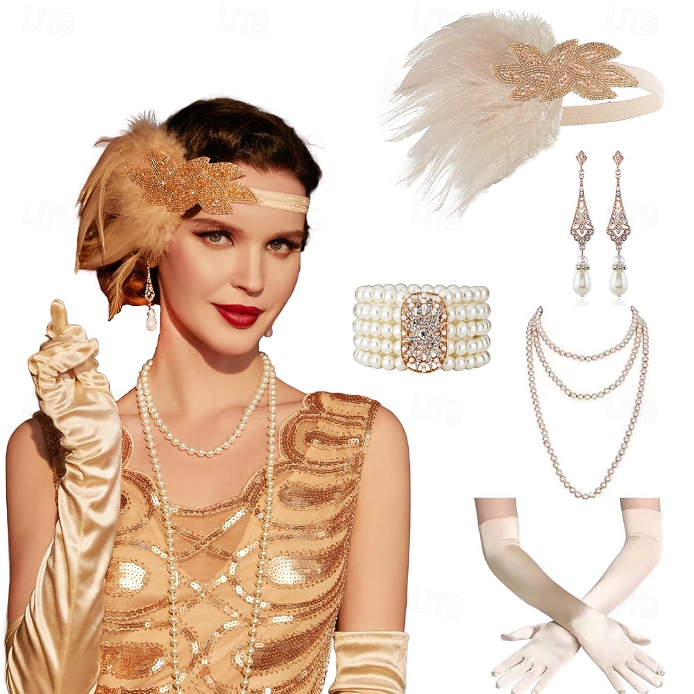 1920-as évek A nagy Gatsby Felszerelések Flapper fejpánt A nagy Gatsby Esküvői Vendég Gallér nélküli Jelmez Női Mindszentek napja Farsang Álarcos mulatság Parti Álarcos mulatság Esküvői fogadás 2025 - $29.99 –P1
