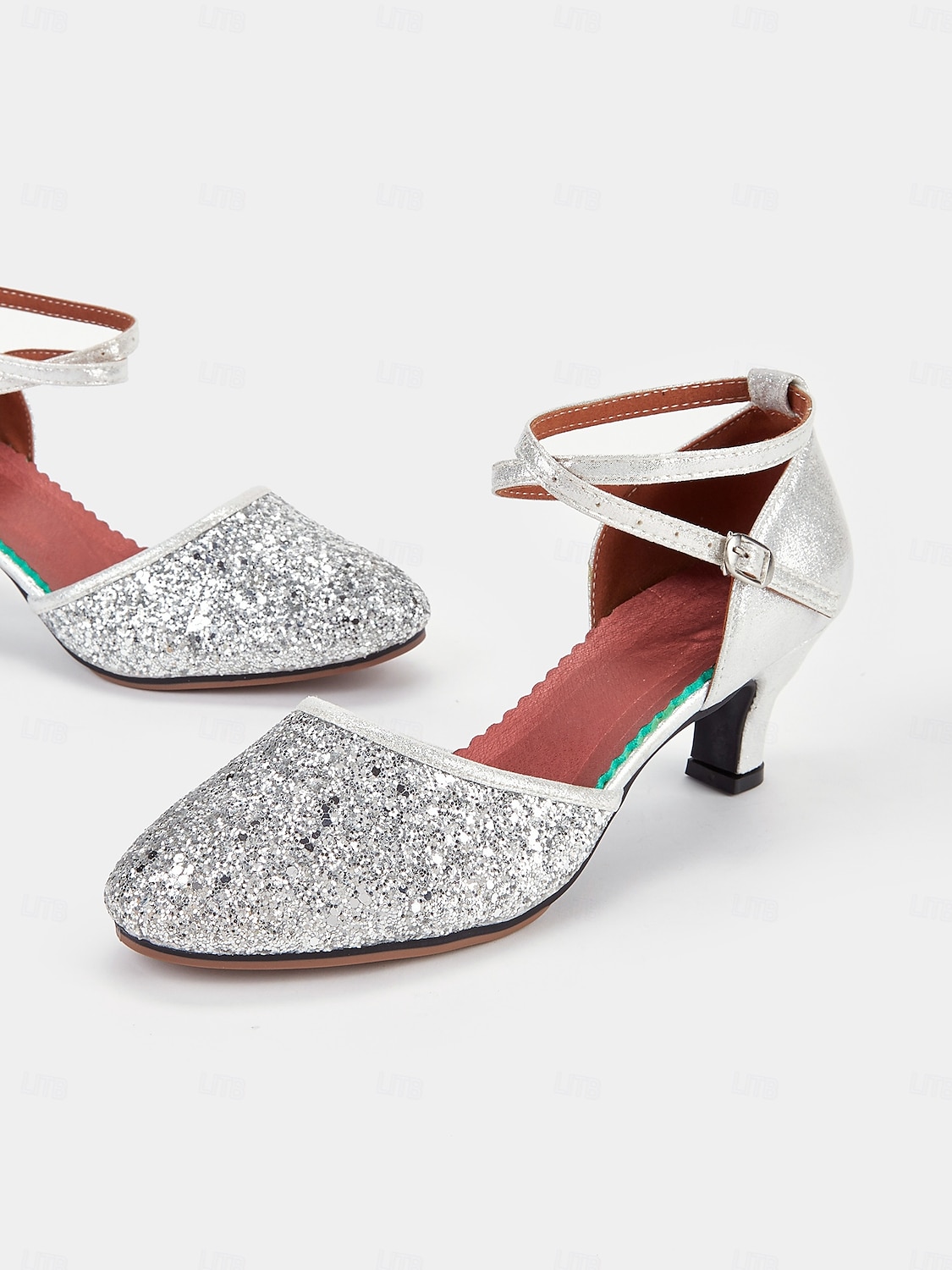 damskie srebrne, brokatowe buty do tańca latynoskiego z paskiem na kostce, idealne do występów towarzyskich 2025 - $32.99 –P8