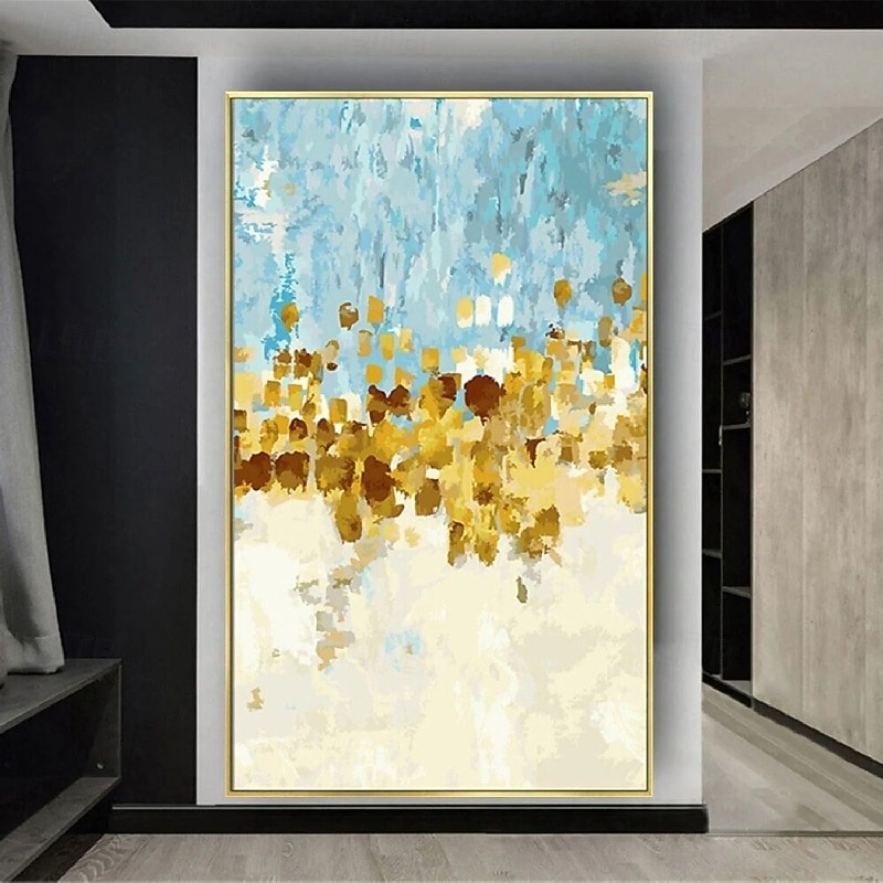 Folienölgemälde, handgemalte abstrakte Goldfoliengemälde, handgemachte reich strukturierte Acrylmalerei, Wandkunst, handgemaltes Kunstwerk, Ölgemälde für Wohnzimmer, Büro, Wanddekoration, 2025 - $94.99 –P9