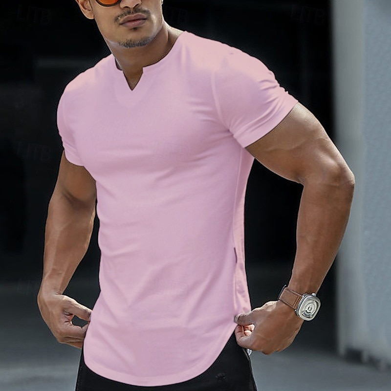 Per uomo Maglietta Manica Corta Scollo a V Estate Semplice Moda Classico Confortevole Streetwear Casuale Sportivo Nero Bianco Rosa Maglietta Top per Uomo del 2025 a $17.99 -P17