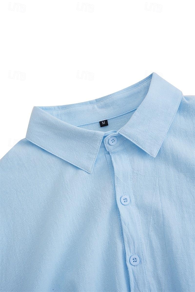 Men's Linen Shirt Summer Shirt Beach Wear Casual Shirt Button Up Shirt Plain Casual Daily Light Yellow White Pink Dark Navy Long Sleeve Spring & Summer Clothing Apparel 2025 - $23.99 –P1