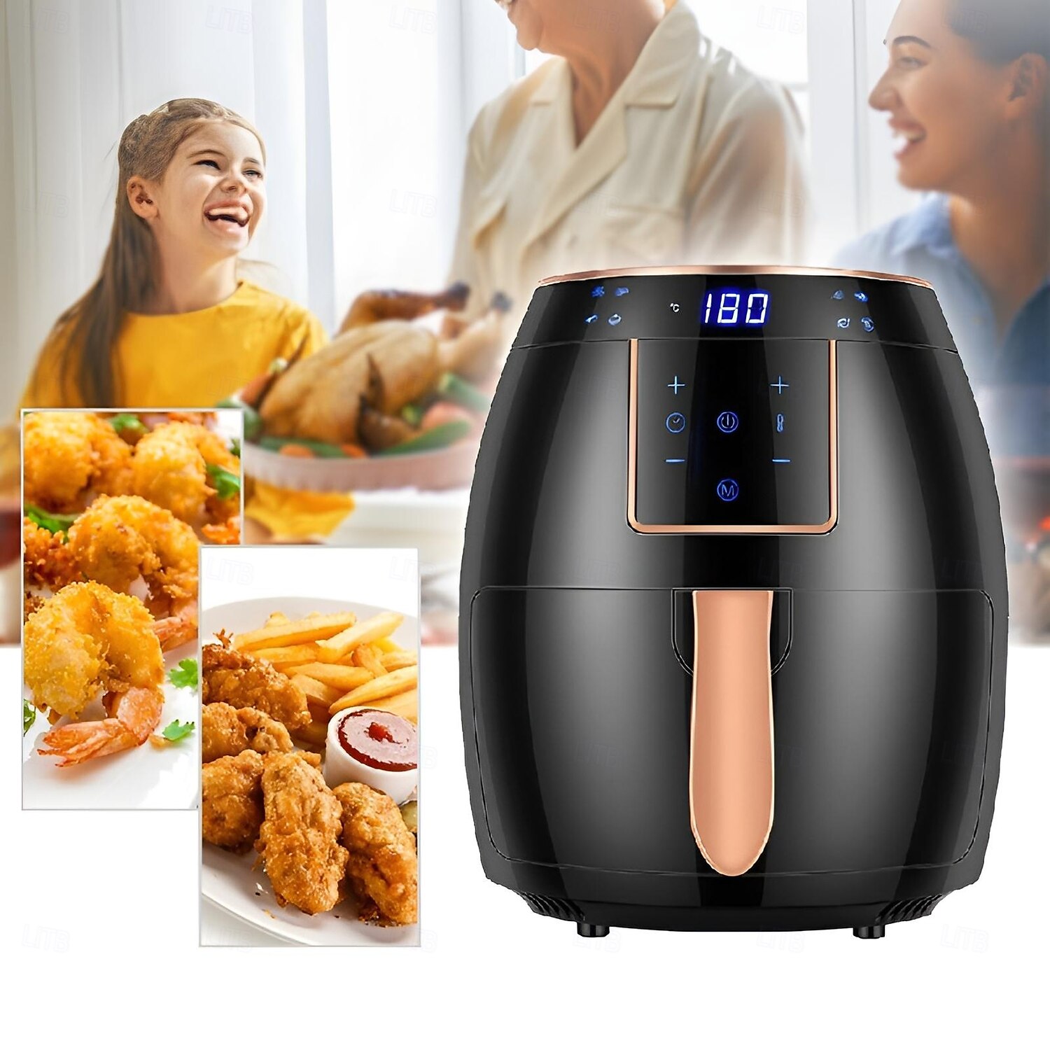 Heißluftfritteuse 5,5 l Haushalts-Heißluftfritteuse mit großem Fassungsvermögen, 1300 W, große Feuerkraft, Timing, Touchscreen, LCD, elektrische Heißluftfritteuse mit Backgeschirr 2025 - $123.99 –P1