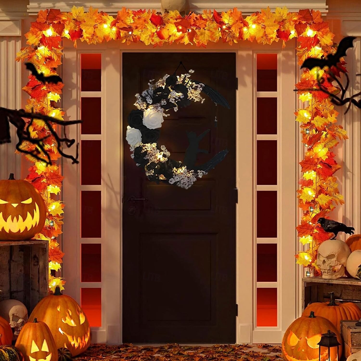 guirlanda de gato criativa luz noturna led - decoração de gato de lua de halloween para pendurar em casa e exibição de janela, presente perfeito para amantes de gatos de 2025 por $20.99 –P9