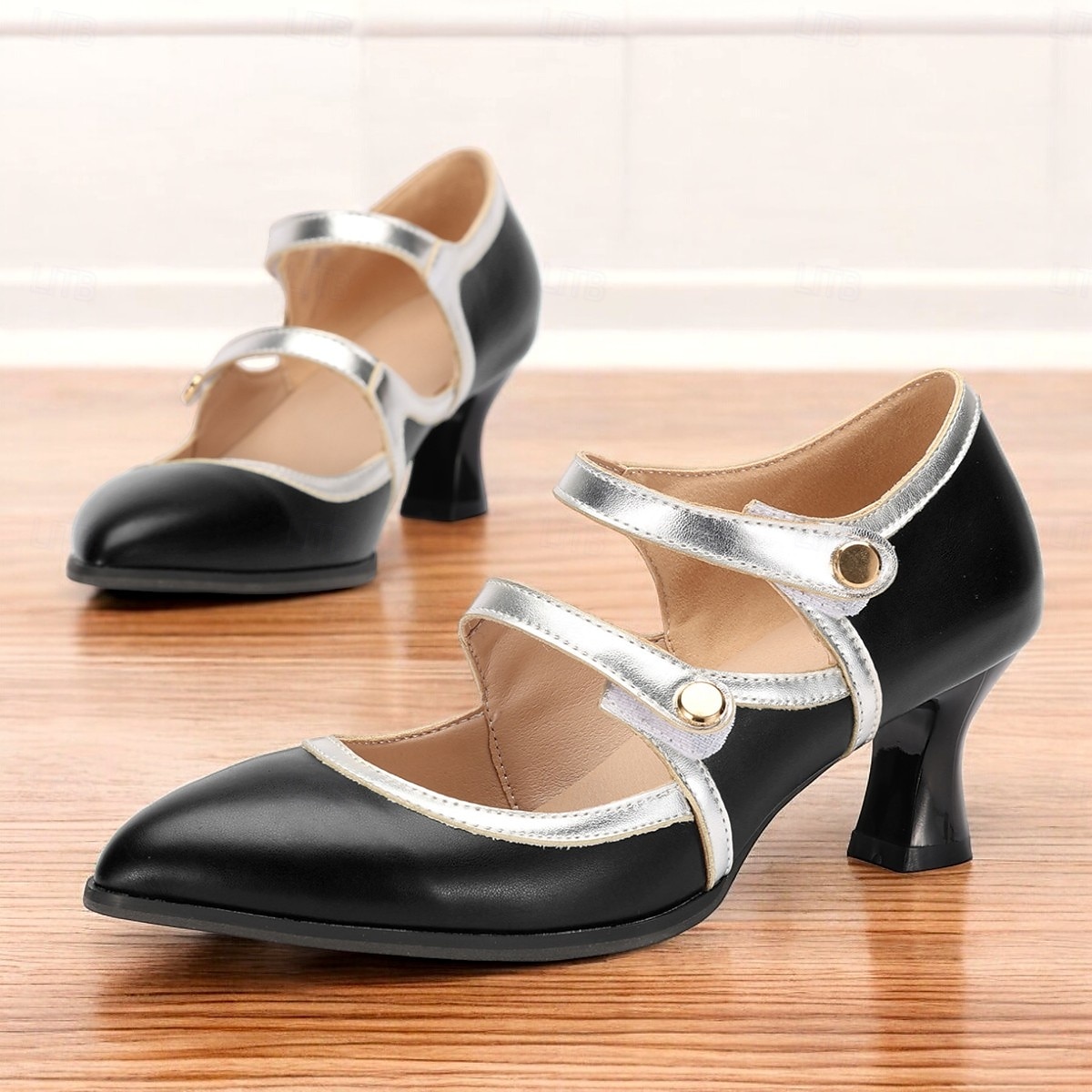 női vintage mary jane sarkú cipő - elegáns zöld és ezüst középsarkú ruhacipő dupla pánttal Oktoberfestre, bulikra és hivatalos eseményekre 2025 - $46.99 –P2