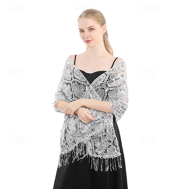 κομψή παγιέτα φούντα σάλι βραδινό φόρεμα cheongsam εξωτερικό σάλι νύφη παράνυμφος πούλιες σάλι 2025 - $22.99 –P2