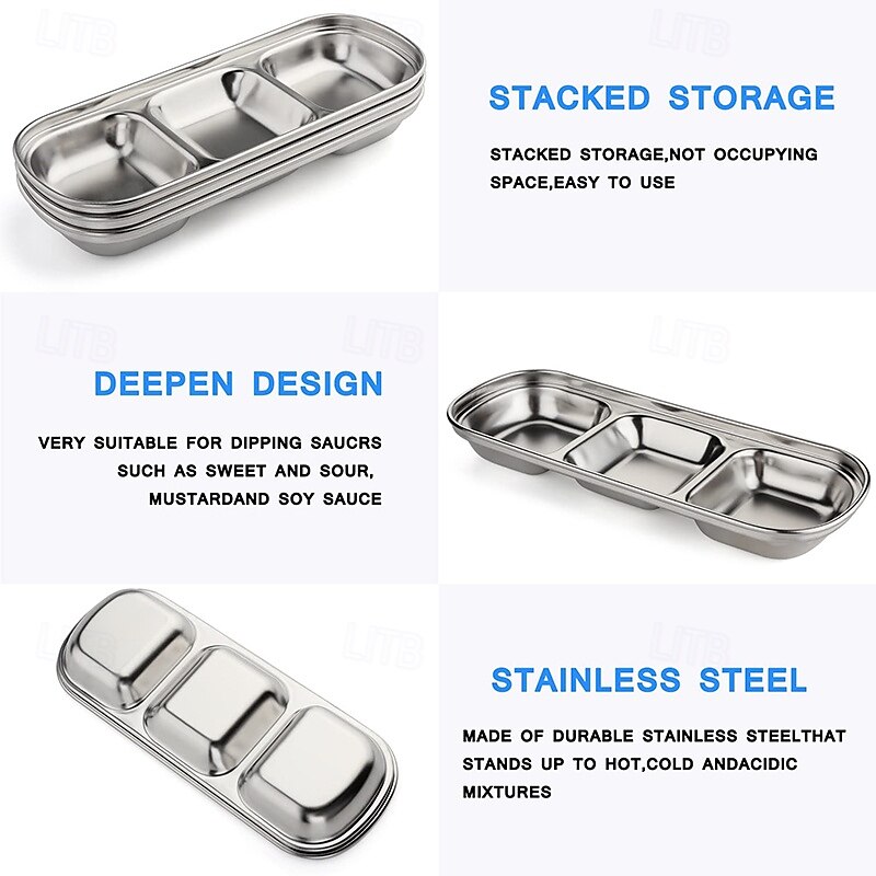 2/4pcs Stainless Steel Soy Sauce Dish Dipping Bowls 3 Grids Divided Sauce Dishes Side Dishes for Soy Sauce Ketchup Seasoning Sushi (3 Grid) 2025 - $11.49 –P8