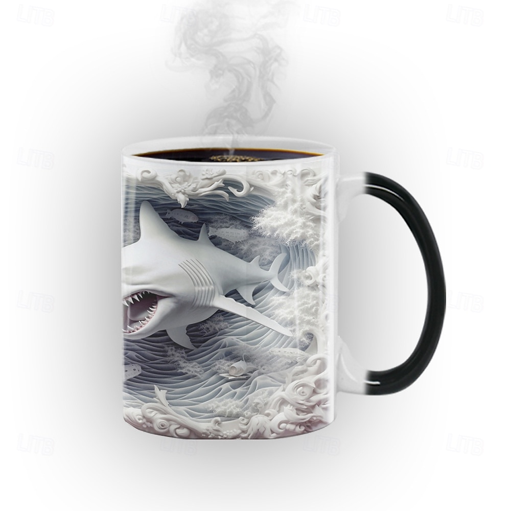 caneca que muda de calor, caneca de cerâmica com ilusão 3D de mudança de calor de tubarão, caneca de café com mudança de cor sensível ao calor de 11 oz, caneca de presente de natal fofa para amantes de 2025 por $16.99 –P5