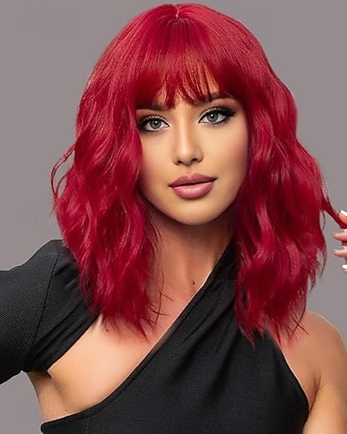 peruca curta bob com franja para mulheres peruca bob solta cacheada perucas sintéticas bob onduladas, peruca bob com ondas de água de aparência natural perucas na altura dos ombros de 2025 por $18.99 –P2