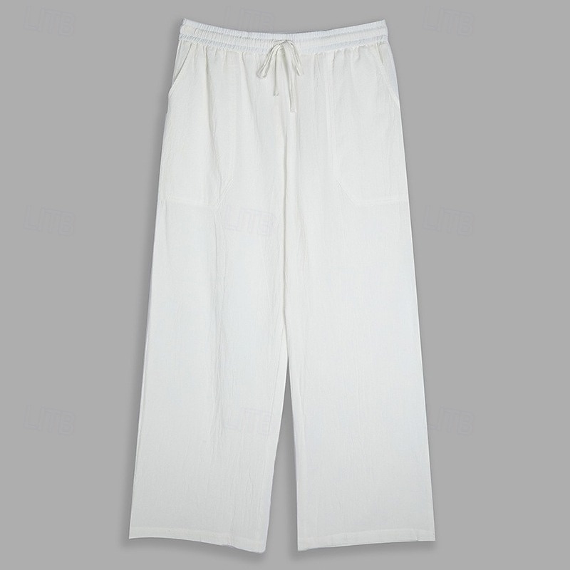 Men's Linen Pants Trousers Summer Pants Baggy Pants Beach Pants Drawstring Elastic Waist Straight Leg Plain Comfort Breathable Full Length Outdoor Daily Holiday Vacation Fashion Black White 2025 - $23.99 –P7