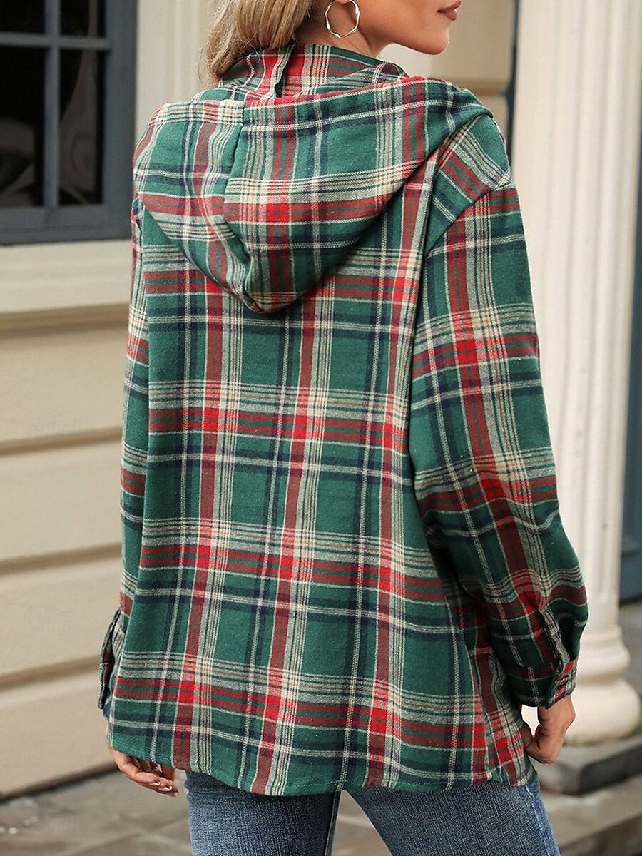 Sweat à capuche pour femme, décontracté, texturé, géométrique, à carreaux, coupe ample, manches longues, vert foncé, printemps, automne, hiver de 2025 ? $45.99 –P4