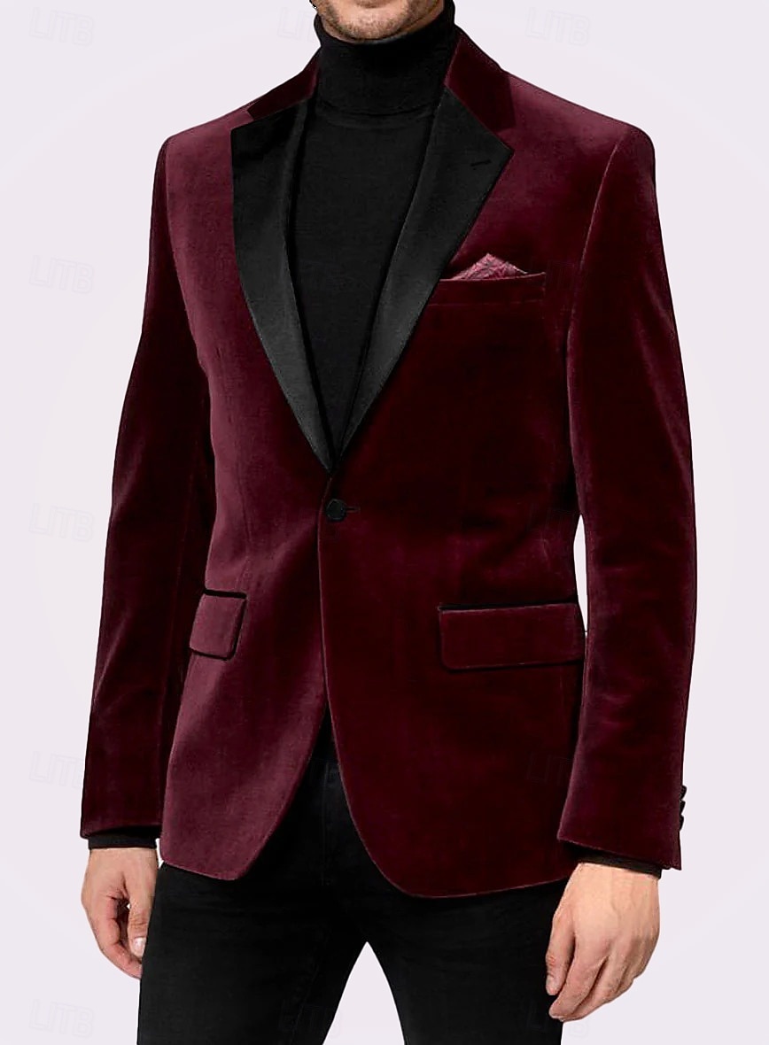 Herren Blazer-Jacke Smoking Vintage Party Samt Patchwork Einfarbig Blazer Burgunderrot Grün Weite Passform 2025 - $85.99 –P1