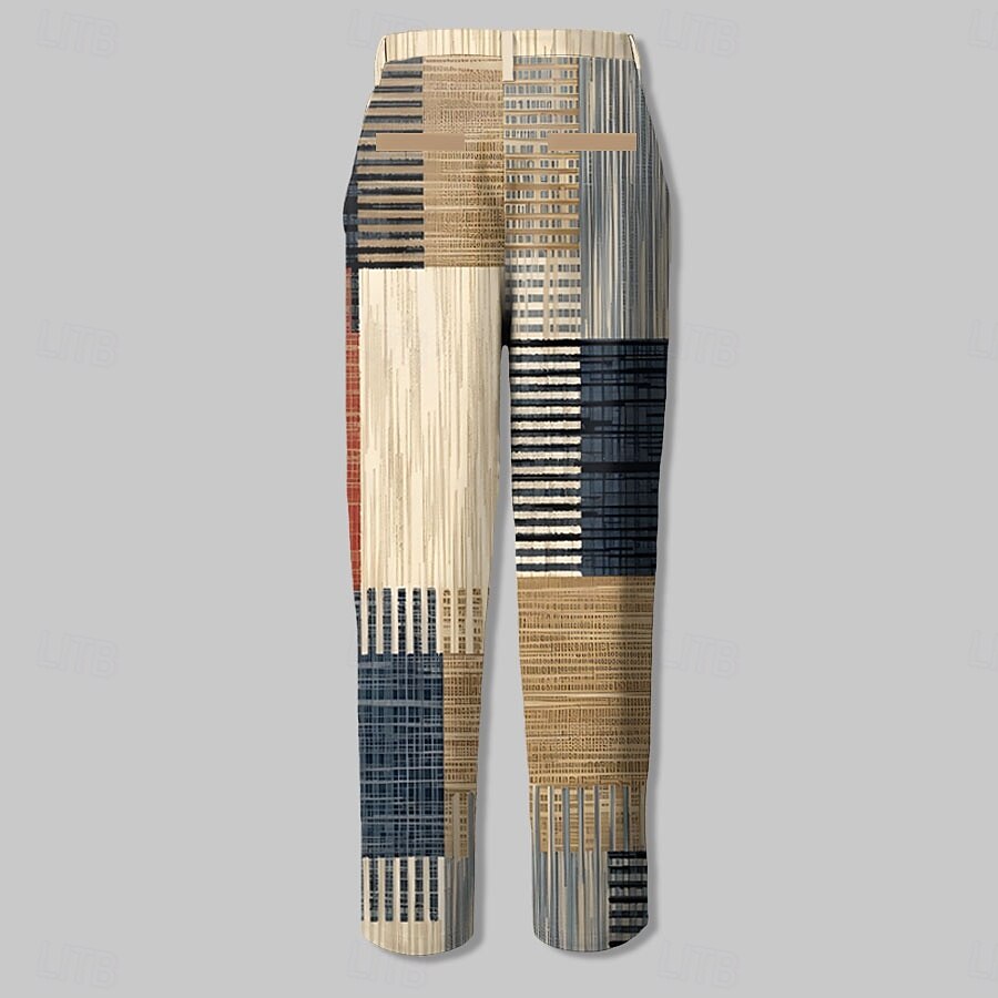 Herr Geometrisk Färgblock Lappverk Kostymbyxor Medium Midja Business Casual Formell Vardag Dragkedja Ficka Sommar Vår Höst 3D-tryck Brun 2025 - $29.99 –P2