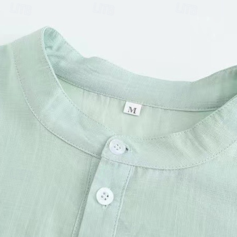 Per uomo Camicia Camicia popover Camicia Estiva Camicia casual Camicia da Spiaggia Nero Bianco Verde chiaro Azzurro Manica Lunga Semplice Colletto alla coreana Vacanza Camicia hawaiana Bottonato del 2025 a $16.99 –P9