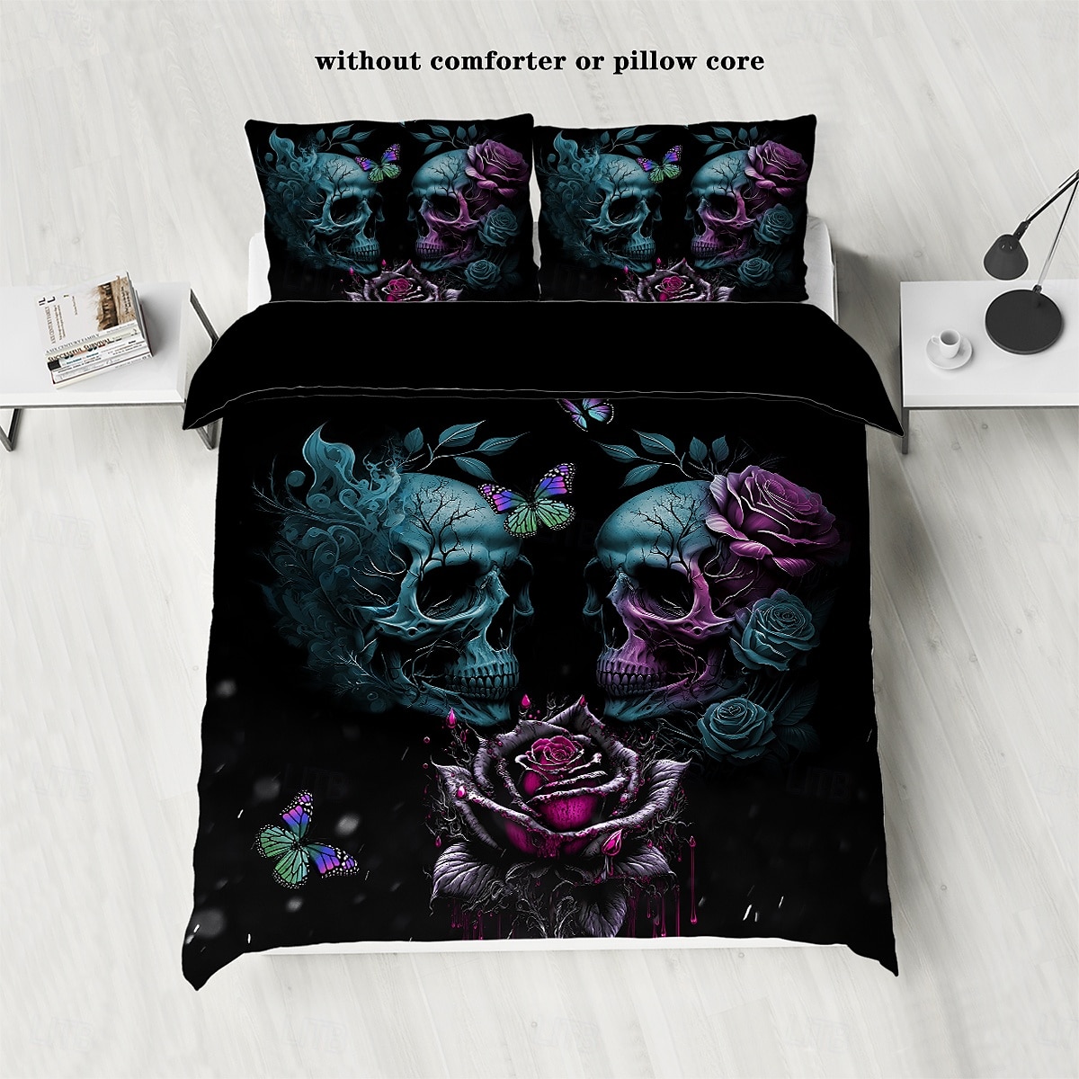 Copripiumino con stampa floreale a forma di teschio gotico, set da letto da 3 pezzi - design unico e artistico - include copripiumino e federe - tessuto morbido e resistente - perfetto per aggiungere del 2025 a $68.99 –P14