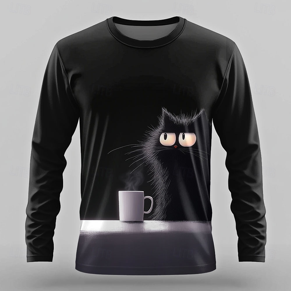 Halloween Men's Cat Funny T shirt Long Sleeve T shirt 3D Print Crew Neck Shirt Designer Retro Vintage Street Casual Daily Black 1 Black 3 Black 2 Summer Spring Fall Clothing Apparel S M L XL XXL XXXL 2025 - $19.99 –P1