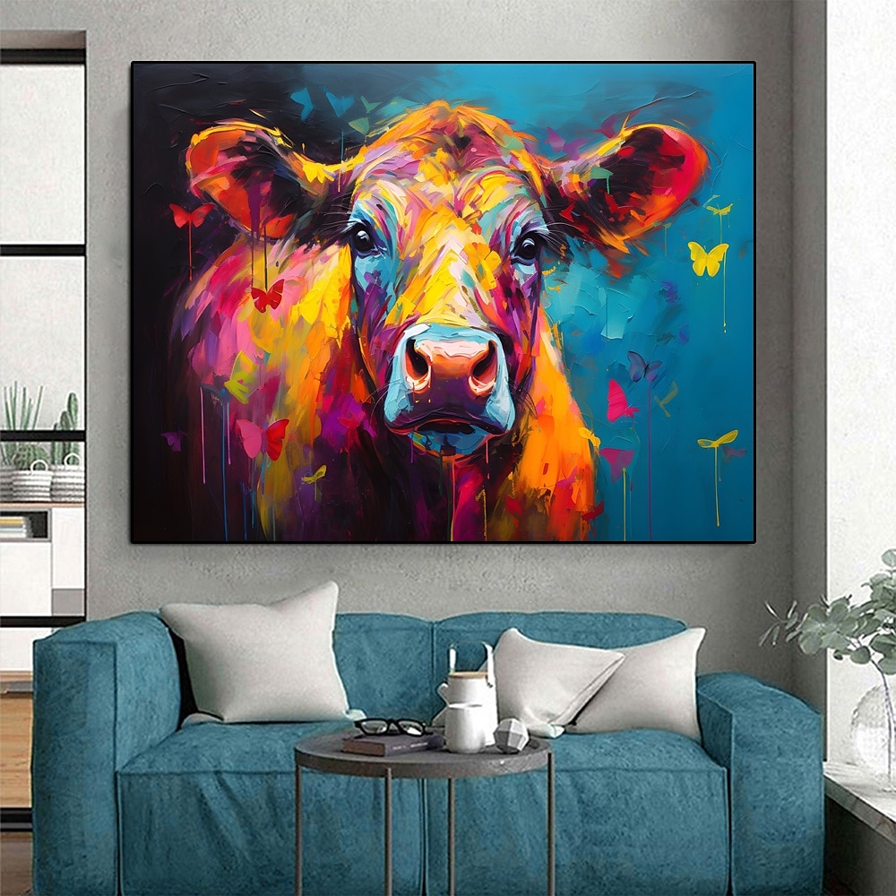 peinture à l'huile de vache colorée peinte à la main peinture à l'huile d'animaux faite à la main sur toile art mural peint à la main décoration intérieure peinture d'animaux de la ferme œuvre d'art de 2025 ? $125.99 –P3