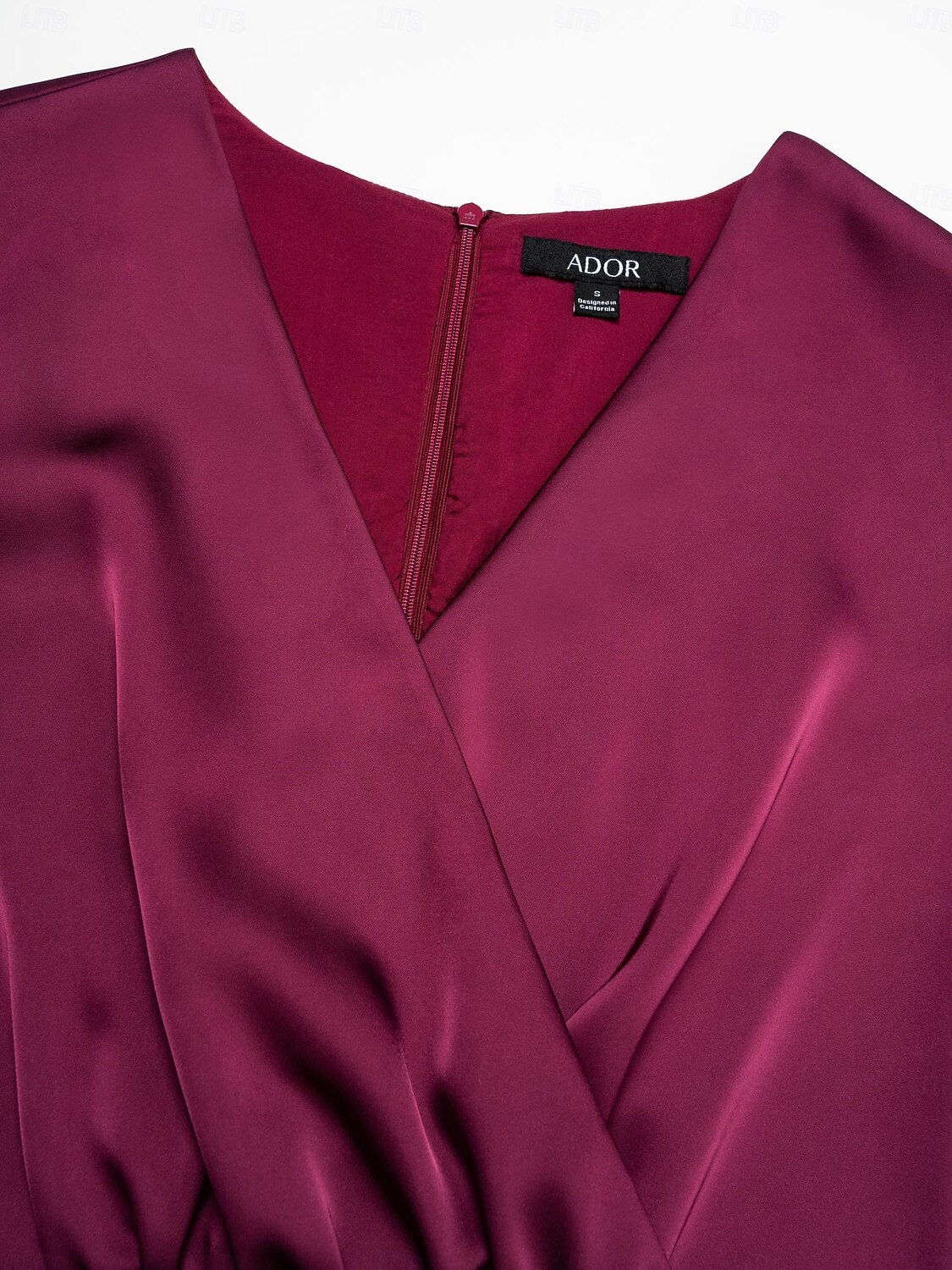 satin vinröd rynkad omlott lykta ärm fest/bröllop gäst midiklänning klänning för att imponera 2024 2025 - $68.99 –P13