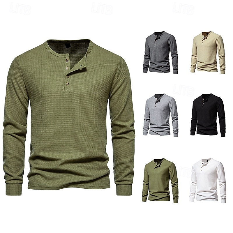 Hombre Camiseta con botones Camiseta Henley Shirt Tee Manga Larga Henley Primavera & Otoño Plano Moda Design Básico Vacaciones Calle Noche Negro Blanco Gris oscuro Camiseta superior para hombre 2025 - $10.39 –P1