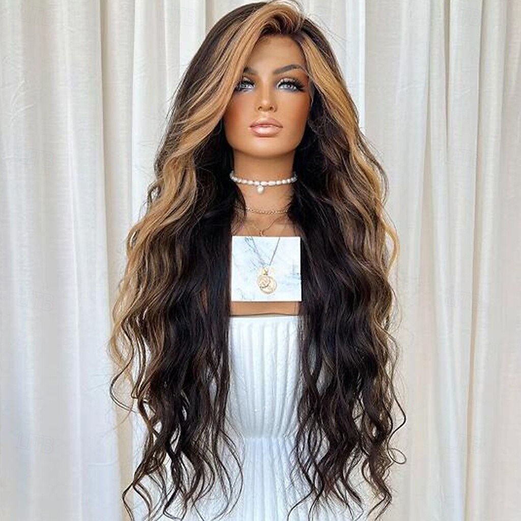 Remy Human Hair 13x4 Lace Front Wig Free Part Brazilian Hair Wavy Multi-color Wig 130% 150% Density with Baby Hair Highlighted / Balayage Hair Pre-Plucked For Women Long Human Hair Lace Wig 2025 - zł686.41 –P1