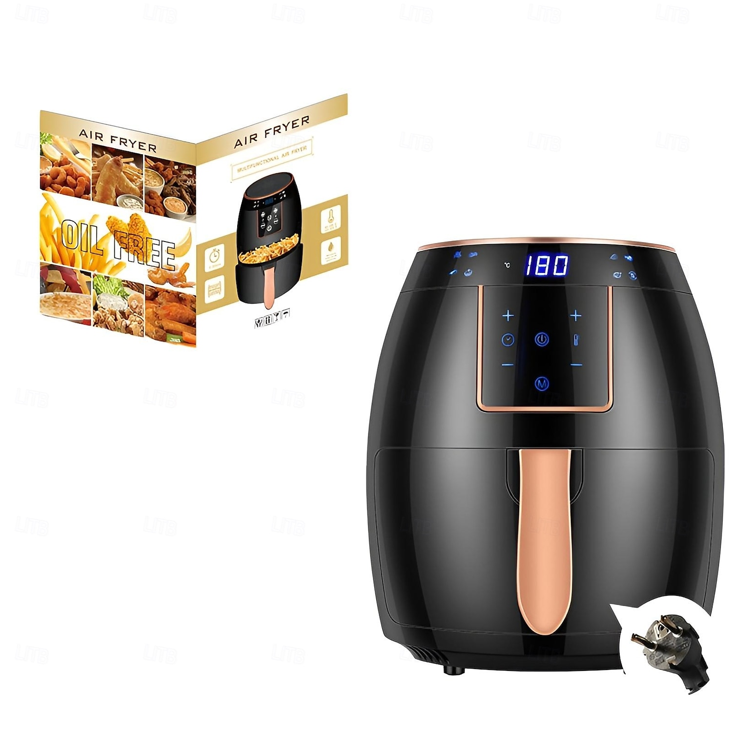 Heißluftfritteuse 5,5 l Haushalts-Heißluftfritteuse mit großem Fassungsvermögen, 1300 W, große Feuerkraft, Timing, Touchscreen, LCD, elektrische Heißluftfritteuse mit Backgeschirr 2025 - $123.99 –P7