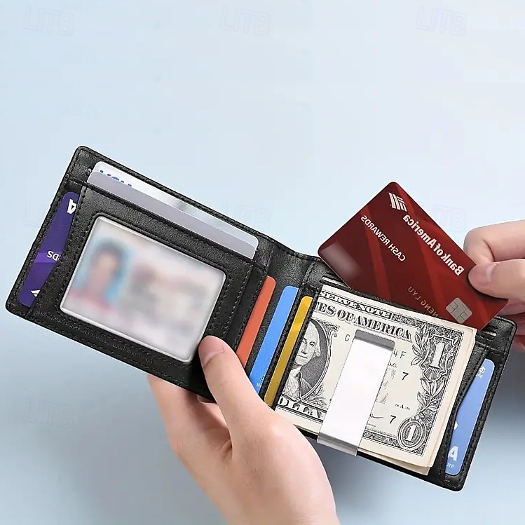 Кошелек с блокировкой RFID, простой многофункциональный тонкий складной держатель кредитных карт, портативный мужской кошелек с передним карманом и зажимом для денег 2025 - $15.99 –P10