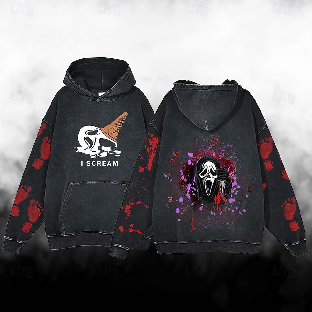 předvečer Všech svatých Výkřik Ghostface Kostlivec Kapuce Nadměrně velké tričko prané kyselinou Tisk Přední kapsa Grafika Pro Pro páry Pánské Dámské Dospělé Plesová maškaráda Horká ražba Běžné / Denní 2025 - $37.99 –P6