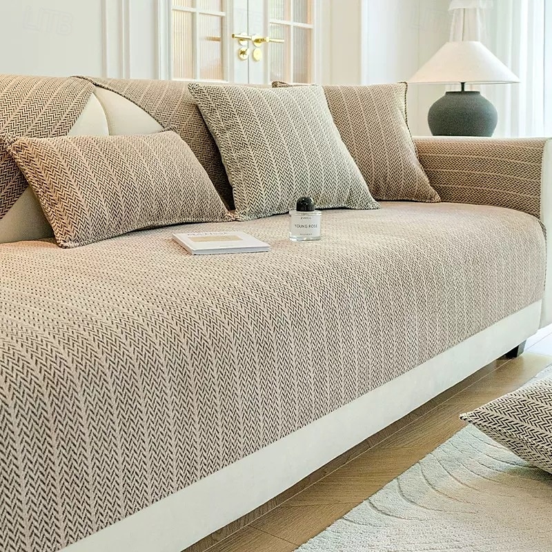Solid Color Chenille Anti-Scratch Herringbone Couch Cover - Soft and Durable Fabric - Elegant Herringbone Pattern - Protects Your Sofa from Scratches and Wear 2025 - $19.49 –P9