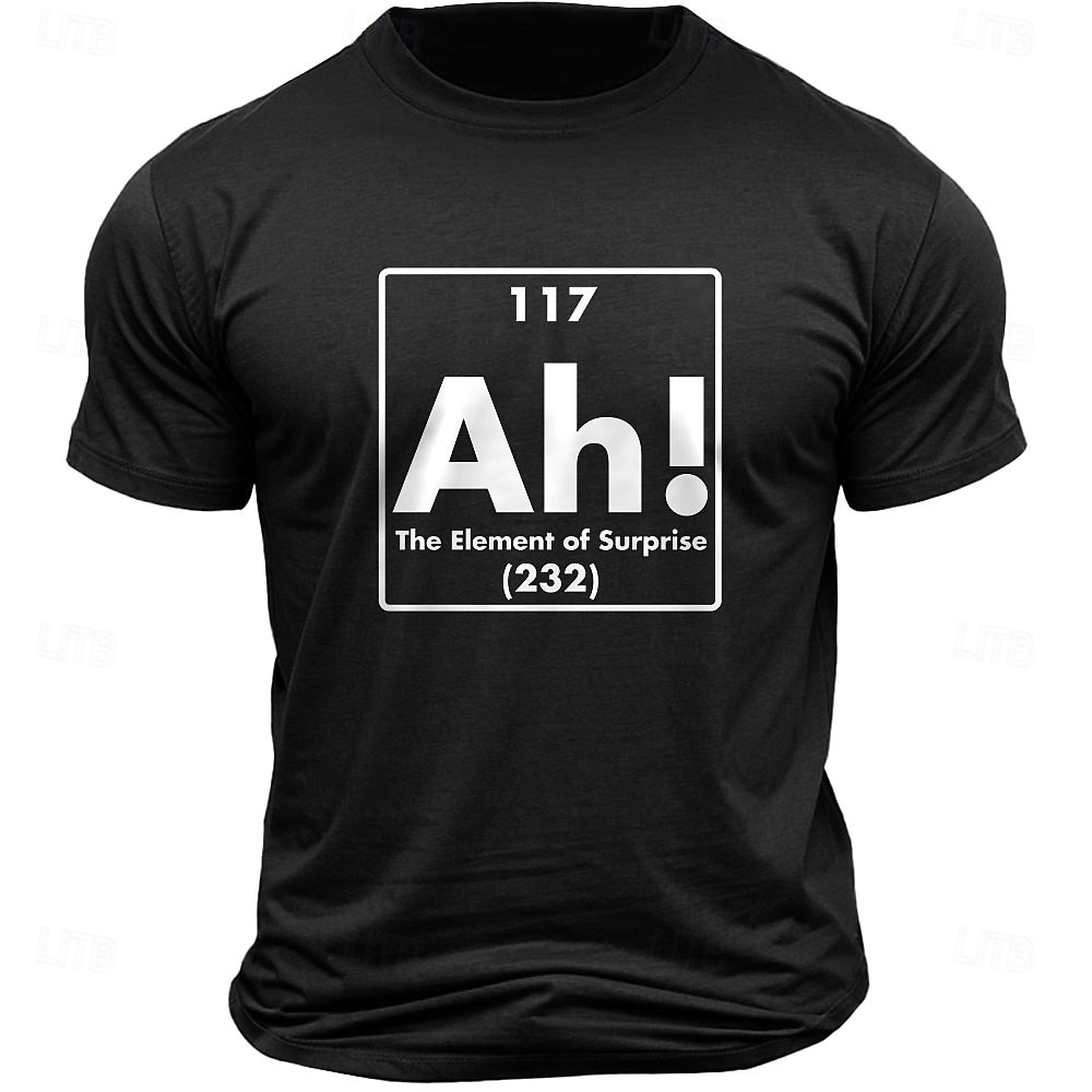 Men's Funny Graphic T-Shirt 'Ah! The Element of Surprise' Periodic Table Science Pun Short Sleeve 2026 - $17.49 –P1