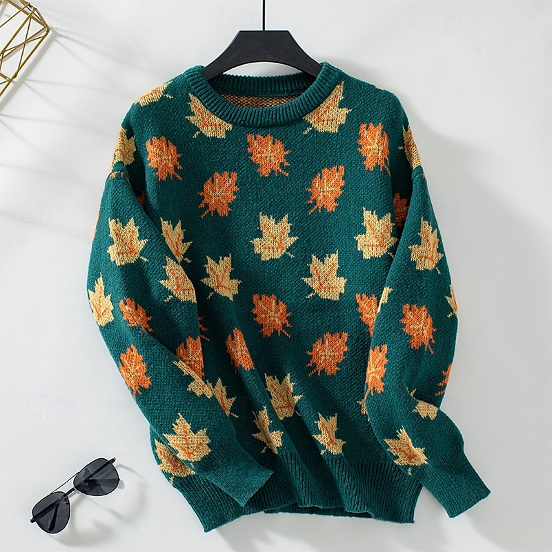 Femme Pull Chandail Décontractées Graphic Col Ras du Cou Imprimer manche longue Hauts réguliers Tricoter Fin de semaine Noir Vert Automne Hiver de 2025 ? $52.99 –P3
