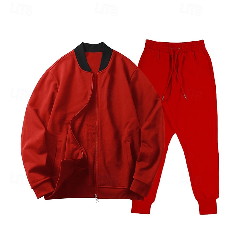 Herren Trainingsanzug Jogginganzug Sweatshirt mit durchgehendem Reißverschluss Marineblau Stehkragen Einfach 2 teilig Täglich Sport & Outdoor Ferien Polyester Streetwear Basic Lässig Frühling & Herbst 2026 - $40.99 –P12