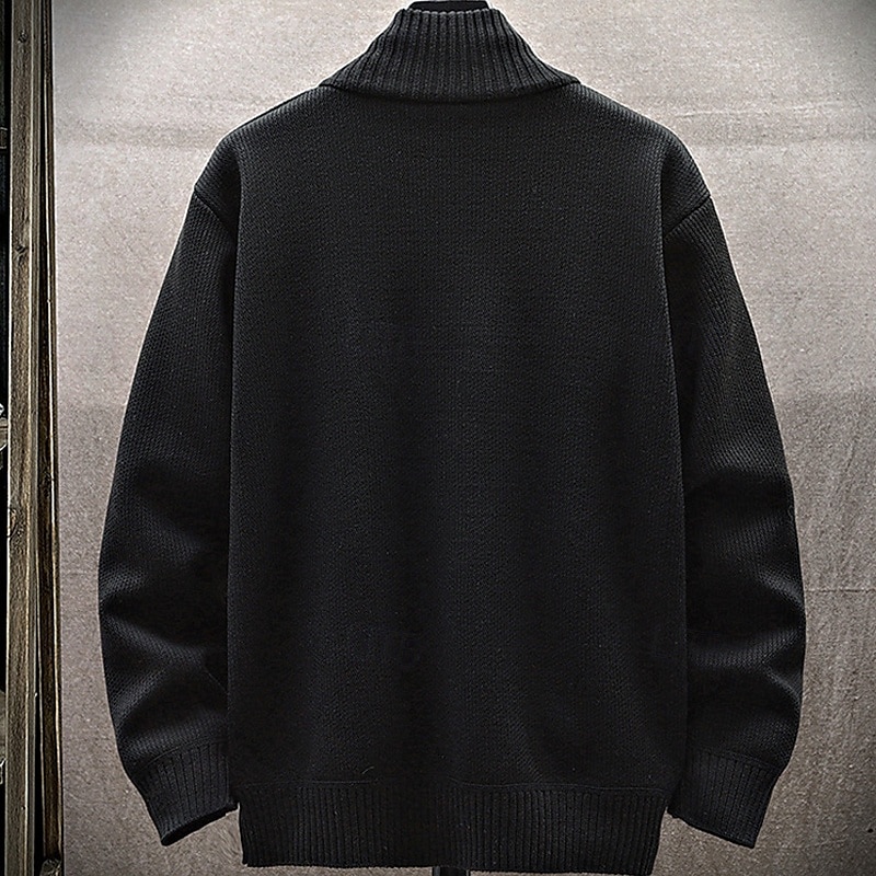 Men's Cropped Sweater Cardigan Sweater Zip Sweater Knit Sweater Ribbed Knit Regular Side Pockets Fleece Solid Color Stand Collar Fashion Classic Daily Wear Date Clothing Apparel Fall & Winter Black 2025 - $35.99 –P5