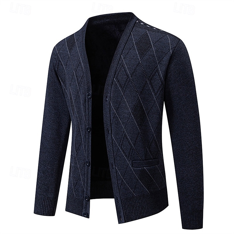 Herren Strickjacke Kurzer Pullover Strickpullover Herren Pullover Gerippt Stricken Standard Knopf hoch Seitentaschen Bogengimpe V Ausschnitt Modisch Klassisch Freizeitskleidung Verabredung Bekleidung 2025 - $31.99 –P11