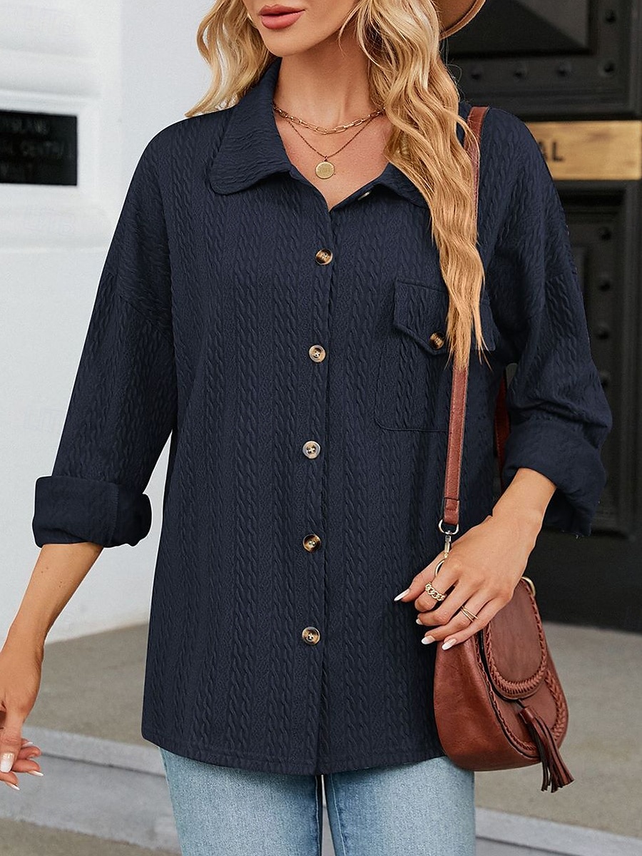 Dames Blouse Effen Kleur Casual Lange mouw Overhemdkraag Dagelijks Grijs-Groen blauw Groen Beige Zomer Lente Herfst 2025 - $34.99 –P8