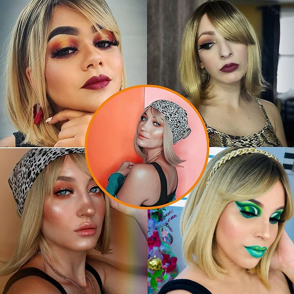 peruca bob com franja perucas de cabelo curto para mulheres peruca reta peruca bob sintética natural resistente ao calor perucas laterais para festa uso diário de 2025 por $18.99 –P7